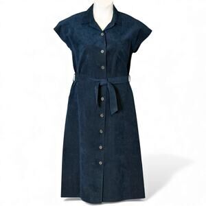 Vintage Brooks Brothers Suede Midi Dress Navy Sz 16 Belted